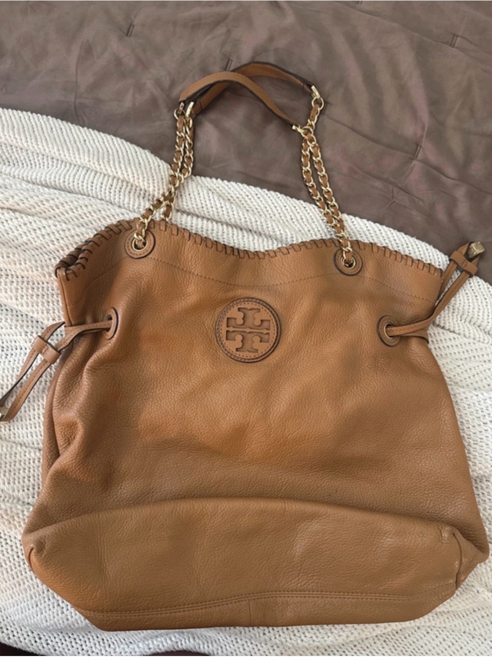 Tory Burch Tan Leather Chain-Handle Tote